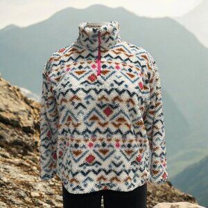 Eddie Bauer Womens XL‎ Aztec Fleece Pullover Sweater Half-Zip Cozy Multicolor
